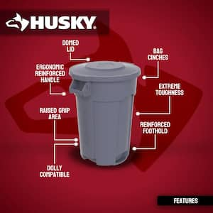 32 Gal. Grey Outdoor Vented Trash Can with Domed Lid, Rounded Handles, and Reinforced Foothold