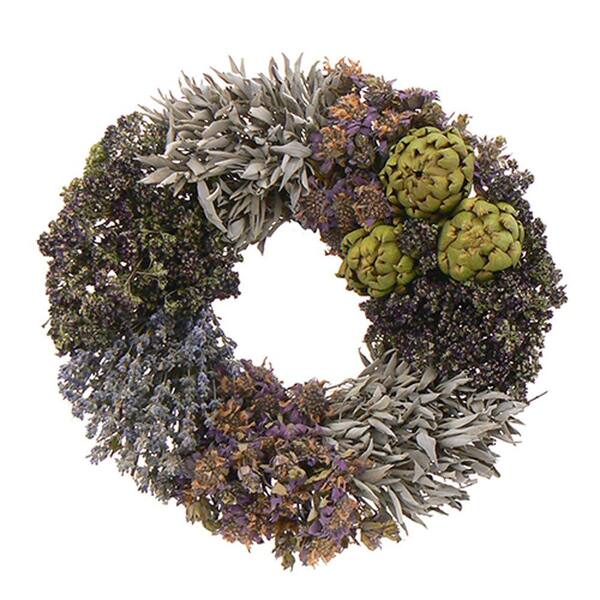 The Christmas Tree Company Purple and Artichoke 12 in. Dried Floral Wreath-DISCONTINUED