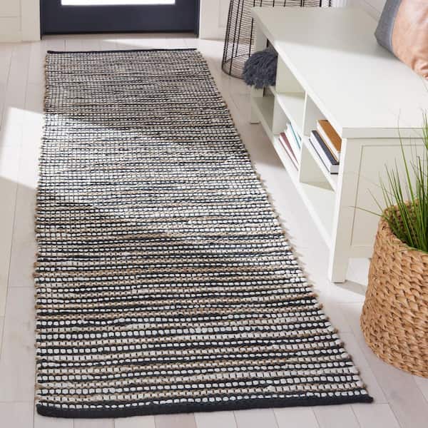 Vintage Leather 2 ft. x 9 ft. Black/Ivory Striped Runner Rug