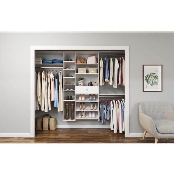Closet Evolution Ultimate 84 in. W - 115 in. W White Corner System Wall  Mount 18-Shelf Wood Closet System WH32 - The Home Depot