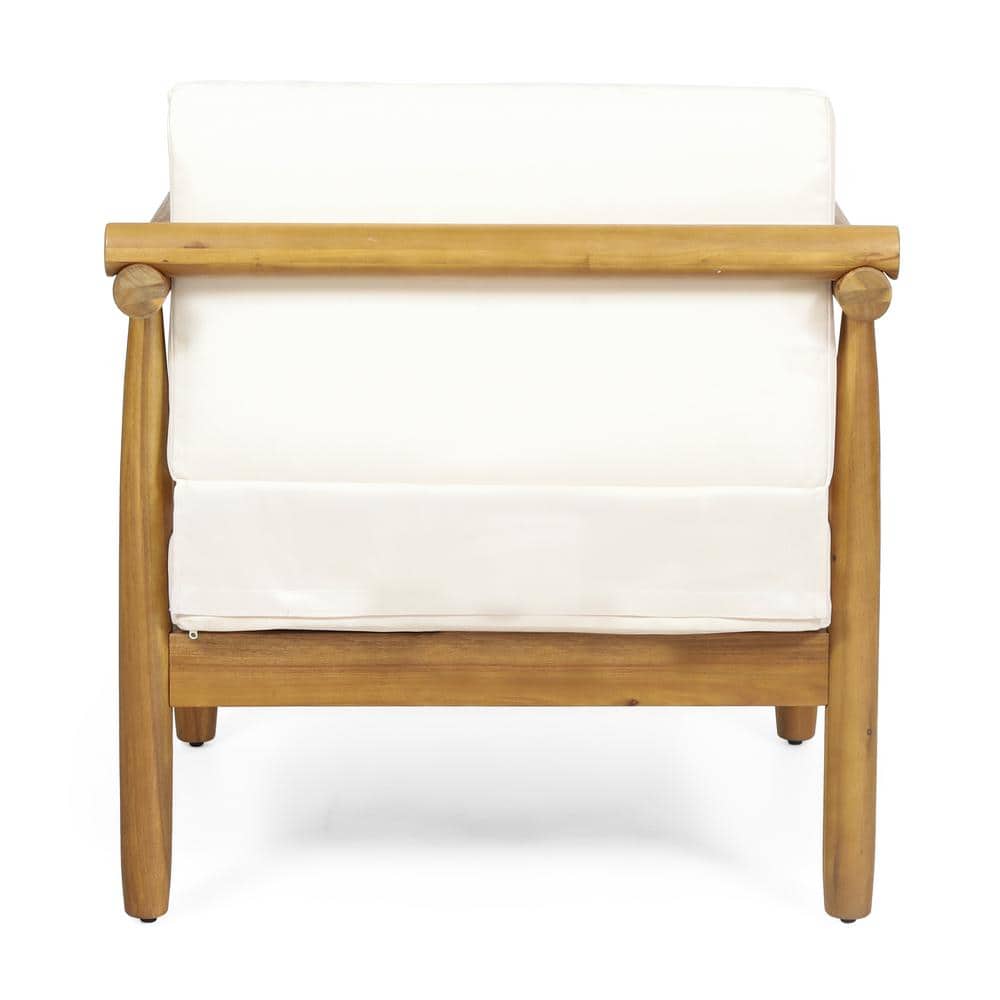 Arimo Teak Wood Outdoor Lounge Chair with Cream Cushions