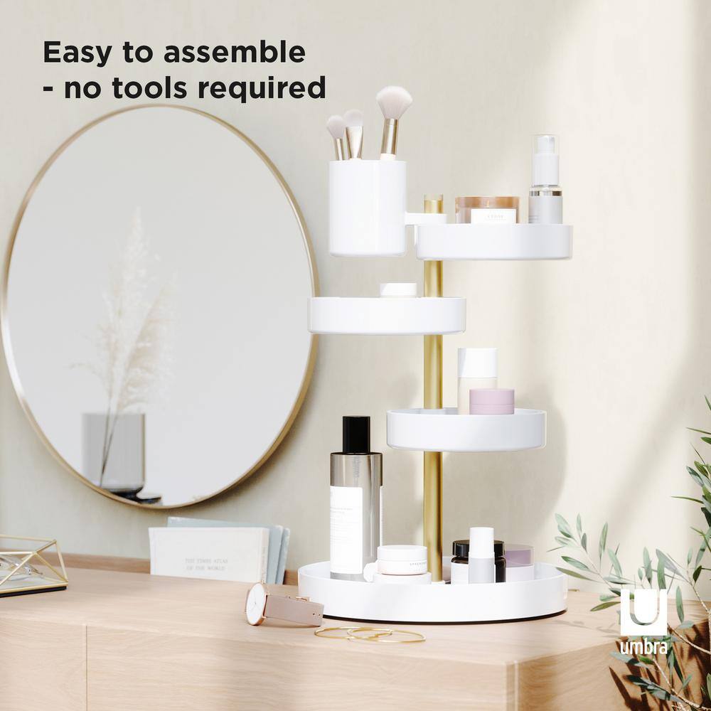 White and Brass 3-Tier Rotating Vanity Tray