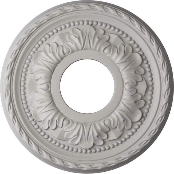 Ekena Millwork 7/8 in. x 11-3/8 in. x 11-3/8 in. Polyurethane Palmetto Ceiling Medallion, Ultra Pure White