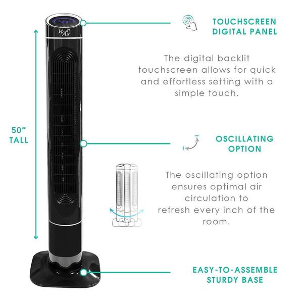 Adrinfly - 50 in. 3 Fan Speeds Tower Fan in Black Finish Luxury Digital High Velocity Tower Fan with Remote Control
