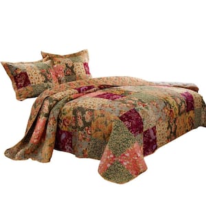 3-Piece Multi-Colored Solid King Size Microfiber Quilt Set