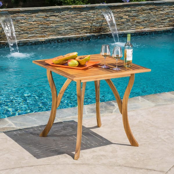 Teak Finish Square 100% Solid Wood Outdoor Side Table with Unique Slat Paneling