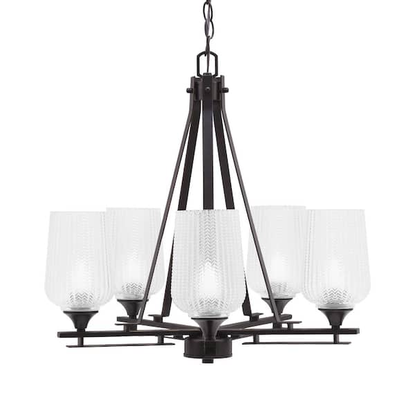 Unbranded Ontario 22 in. 5-Light Dark Granite Geometric Chandelier for Dinning Room with Clear Shades No Bulbs Included