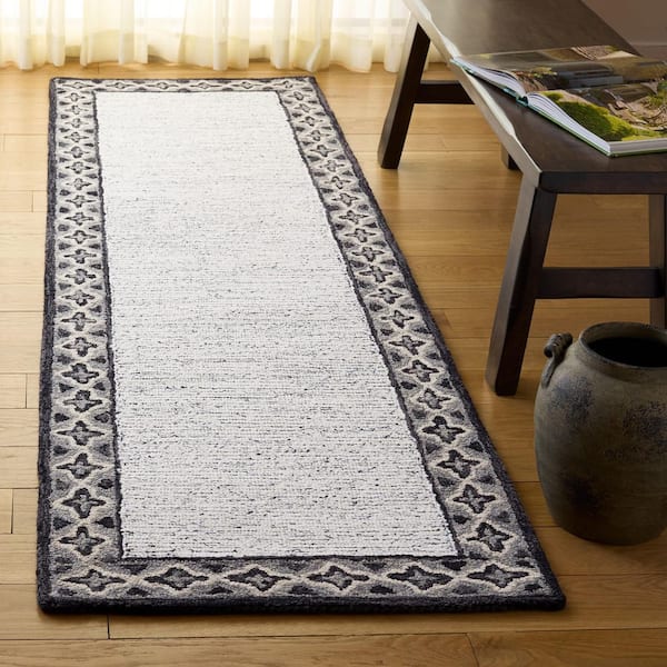 Pine 2 ft. x 8 ft. Charcoal/Ivory Geometric Border Runner Rug