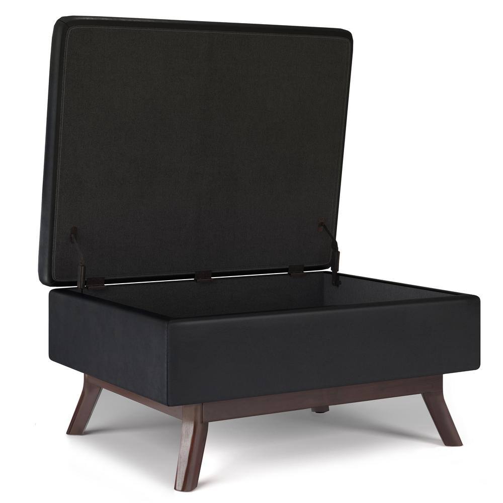 Owen 36" Midnight Black Faux Leather Storage Ottoman Coffee Table