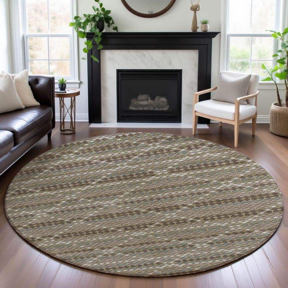 Mayfield Premium Machine Washable Abstract AMF1436 Taupe 8 ft. x 8 ft. Round Rug price history on PriceWatchPro