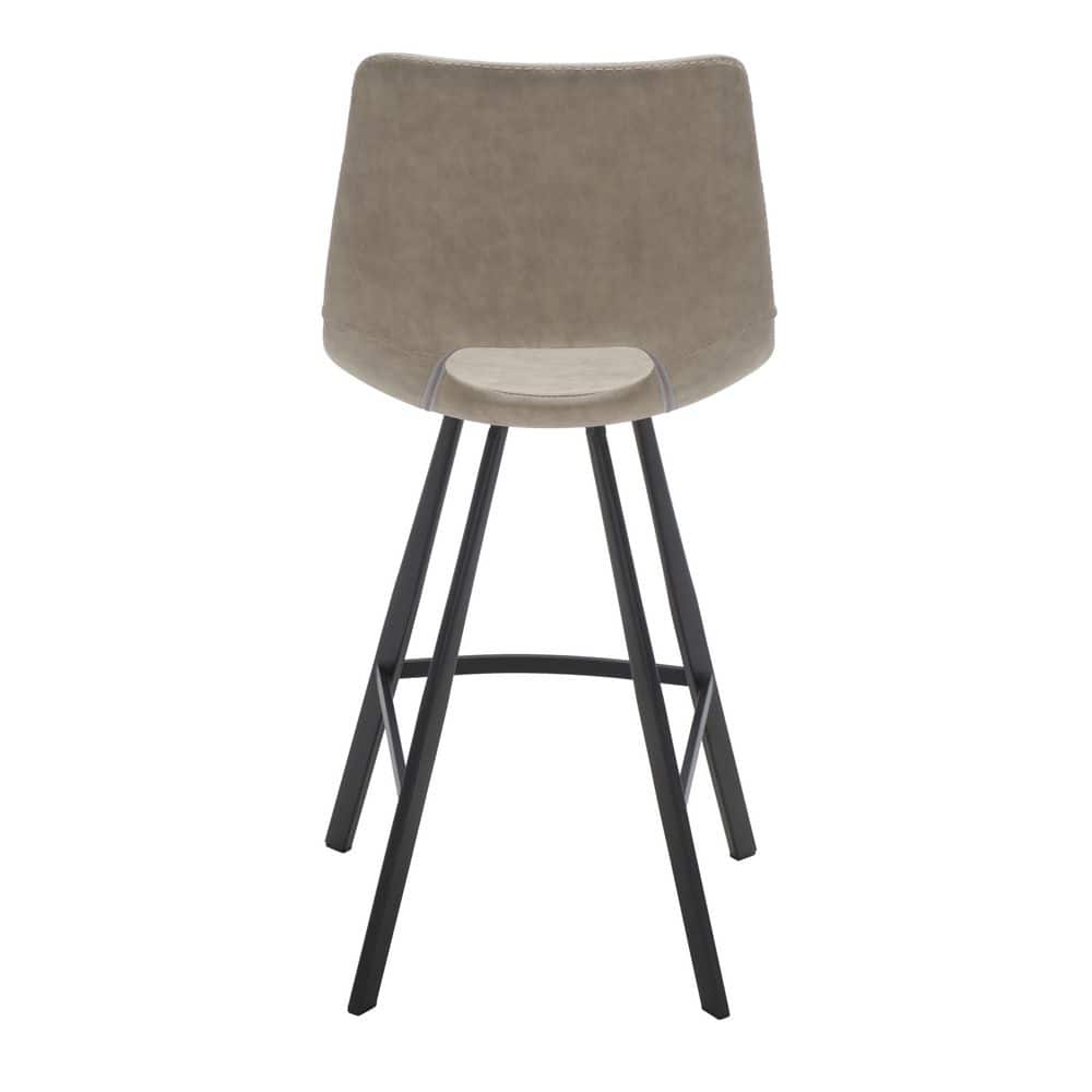 Raylee Grey Vegan Leather Saddle Counter Stool with Black Metal Legs