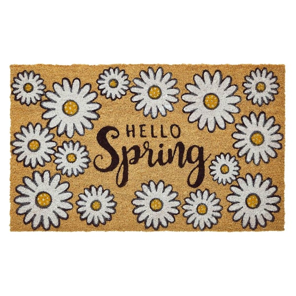 Hello Spring Floral 18 in. x 30 in. Coir Indoor/Outdoor Door Mat Multi-Colored