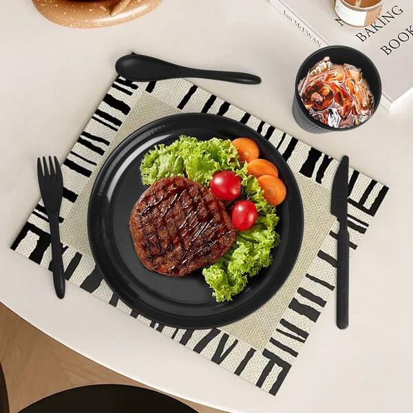 Wudkey 36-Piece Black Wheat Straw Dinnerware Set for 6