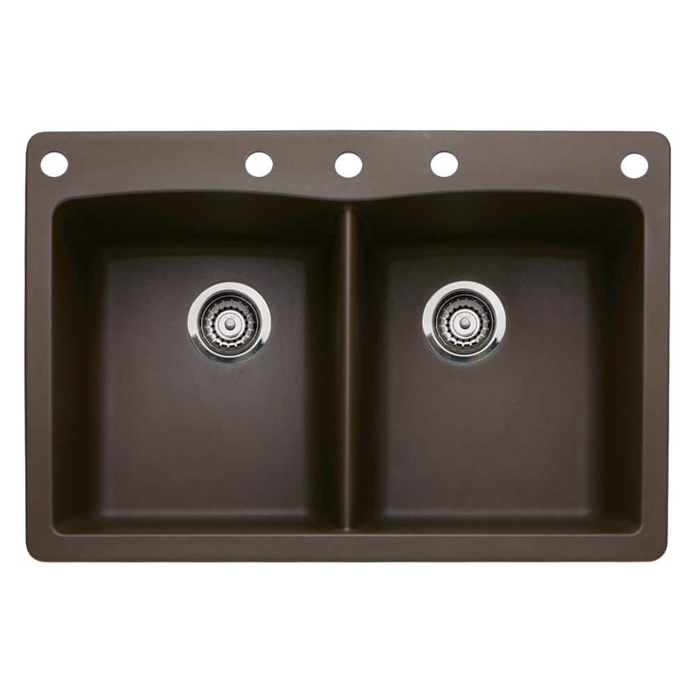 Diamond Dual-Mount Granite 33 in. 5-Hole 50/50 Double Bowl Kitchen Sink in 