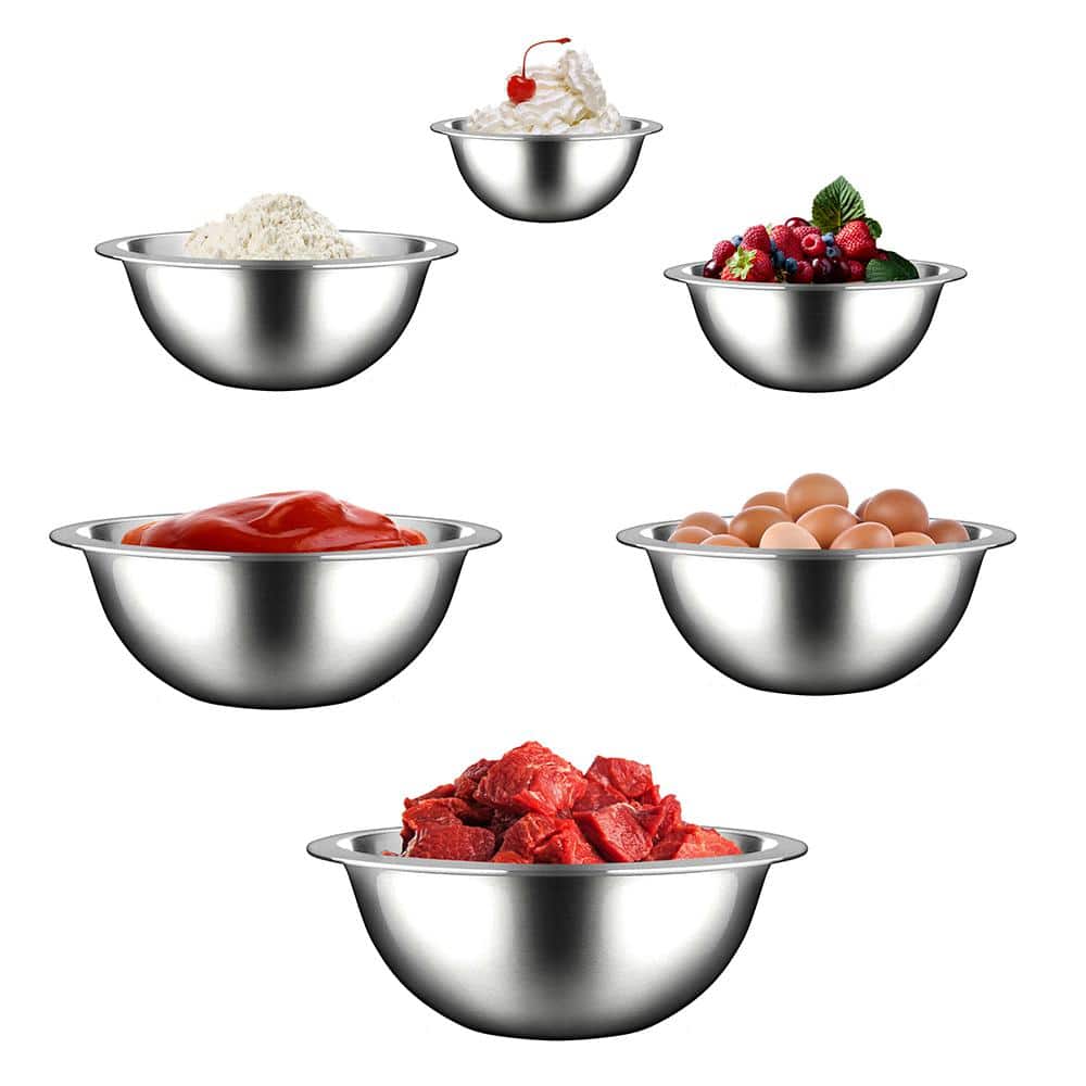 NutriChef 6-Piece Stainless Steel Nesting Mixing Bowl Set