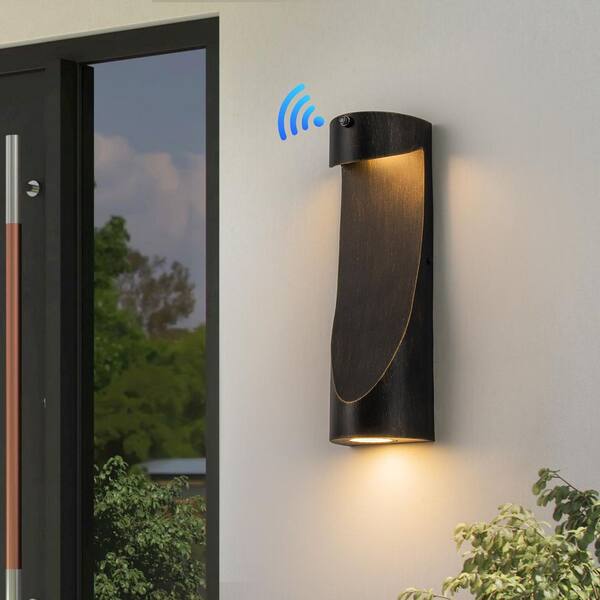 Alexa 2-Light Sand Black & Gold LED Dusk to Dawn Outdoor Wall Lantern Sconce