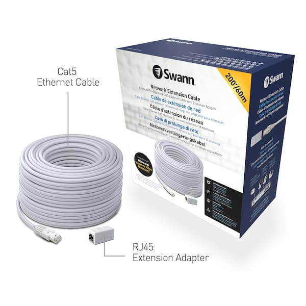 Swann 200 ft./60 m Cat5 Ethernet Cable, NVR Extension Cord for PoE
