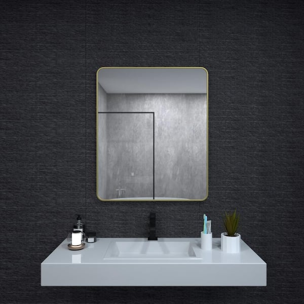 niveal 30 in. W x 36 in. H Rectangular Framed Wall Bathroom Vanity Mirror in Brass