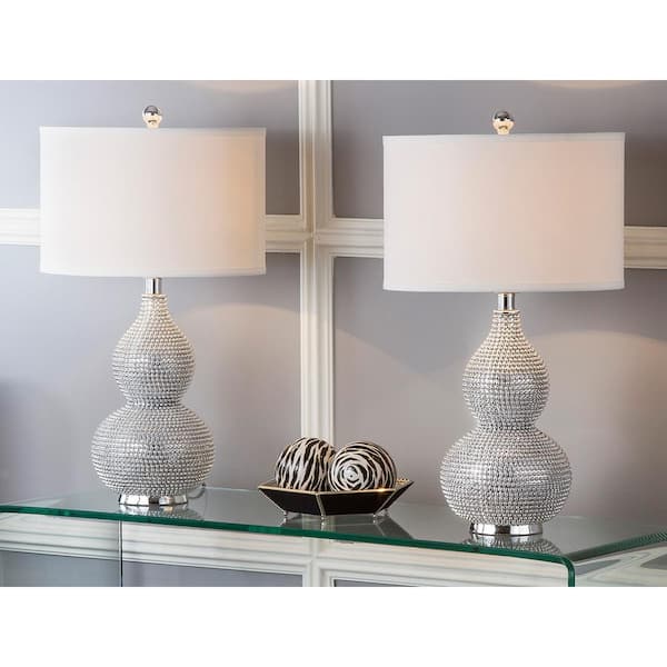 SAFAVIEH Nicole 24 in. Silver Bead Base Table Lamp with White Shade (Set of 2)
