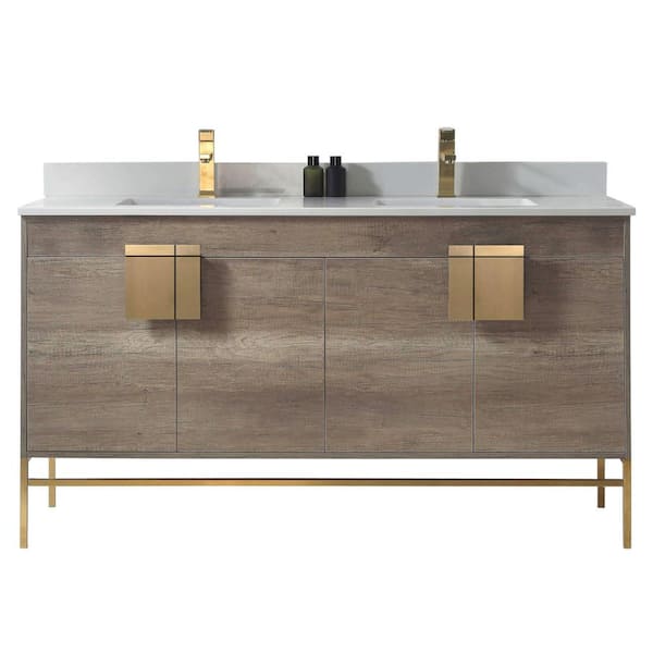 60 in. W x 20.47 in. D x 33.5 in. H Bath Vanity in Shadow Gray with White Phoenix Stone Vanity Top