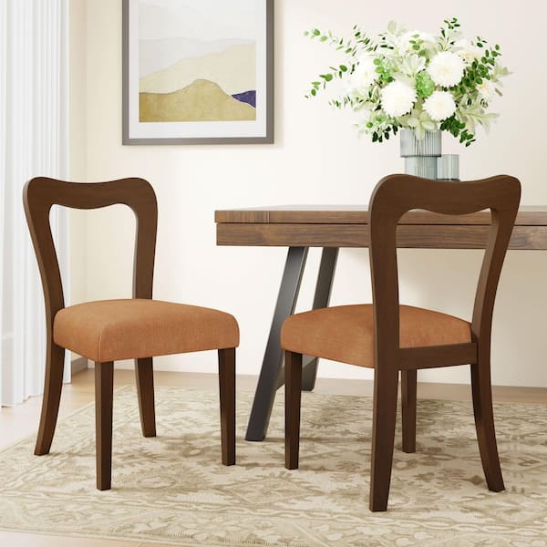 CHRISTOPHER KNIGHT HOME Ellington Modern Upholstered Dining Chairs with Open Back, Rubberwood, Walnut Plus Caramel, (Set of 2)