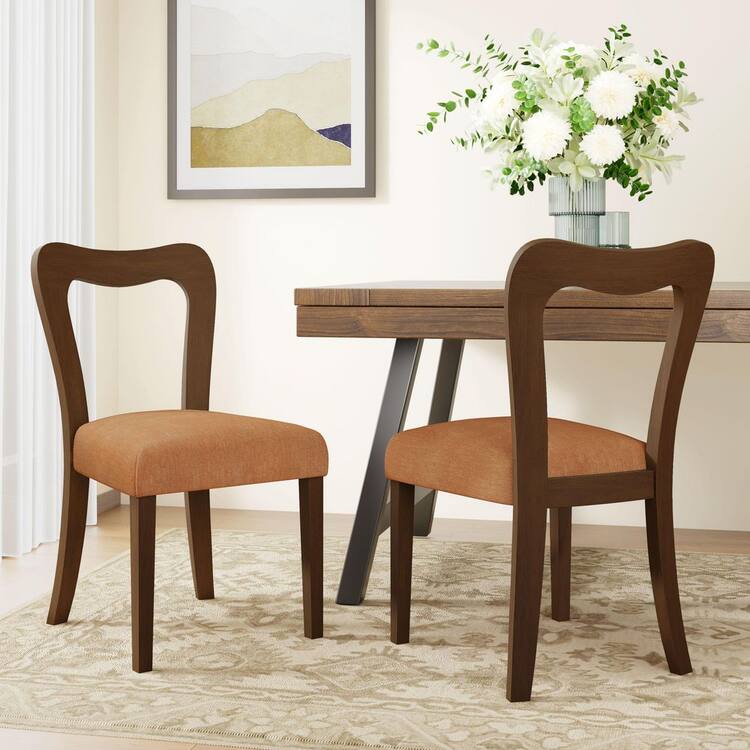 CHRISTOPHER KNIGHT HOME Ellington Modern Upholstered Dining Chairs with Open Back, Rubberwood, Walnut Plus Caramel, (Set of 2)