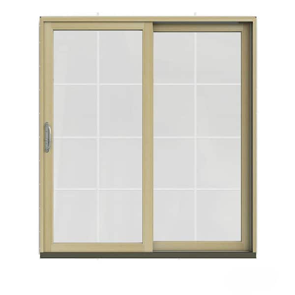JELD-WEN 72 in. x 80 in. W-2500 Contemporary White Clad Wood Right-Hand 8 Lite Sliding Patio Door w/Unfinished Interior