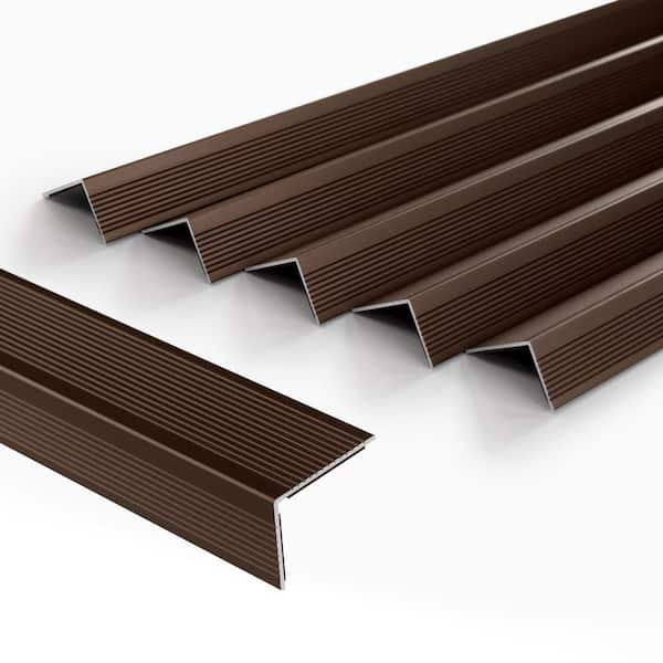 sunwings Matte Brown 36 in. Aluminum Peel and Stick Stair Nosing Edge Cover Anti-Slip Strip Staircase Step Treads 5-Piece/Case