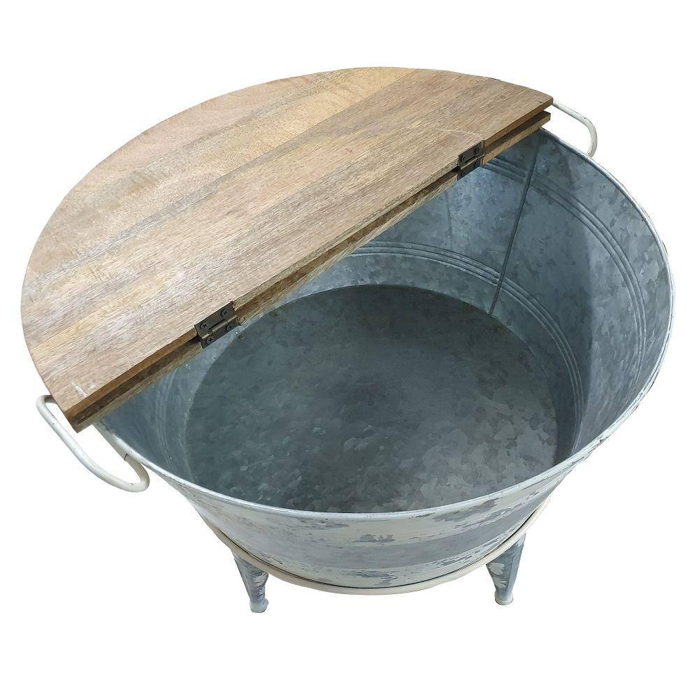 Vintage Farmhouse Round Cocktail Table with Lift-Top Storage