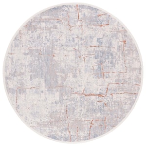 Marmara Beige/Blue Rust 7 ft. x 7 ft. Round Abstract Distressed Area Rug