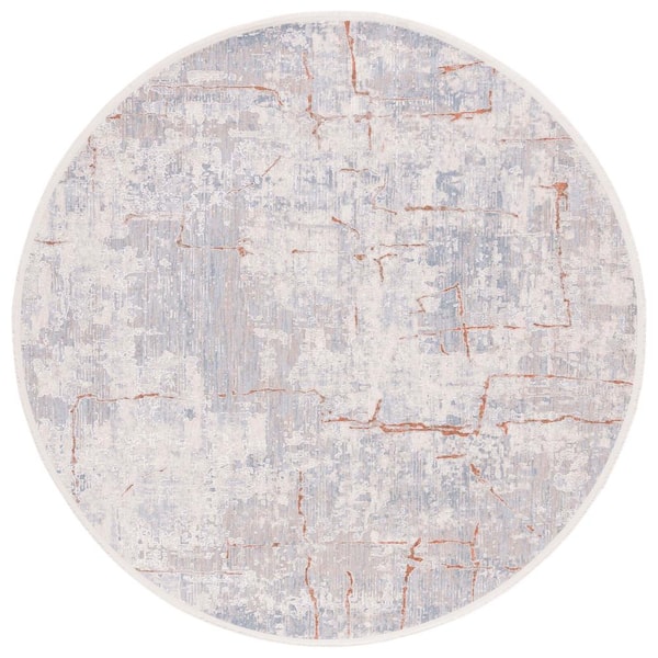 SAFAVIEH Marmara Beige/Blue Rust 7 ft. x 7 ft. Round Abstract Distressed Area Rug