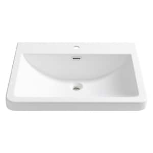 Milano 26 in. Drop-In Acrylic Bathroom Sink in White with Integrated Bowl