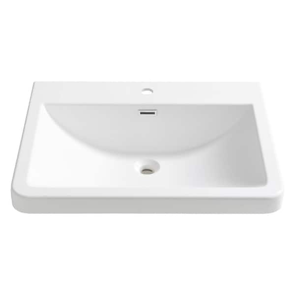 Fresca Milano 26 in. Drop-In Acrylic Bathroom Sink in White with Integrated Bowl