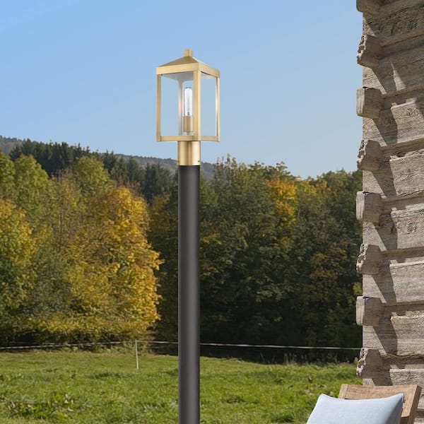Creekview 15 in. 1-Light Antique Brass Cast Brass Hardwired Outdoor Rust Resistant Post Light with No Bulbs Included