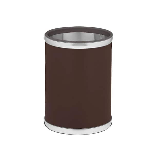 Sophisticates 8 Qt. Brown and Brushed Chrome Round Waste Basket