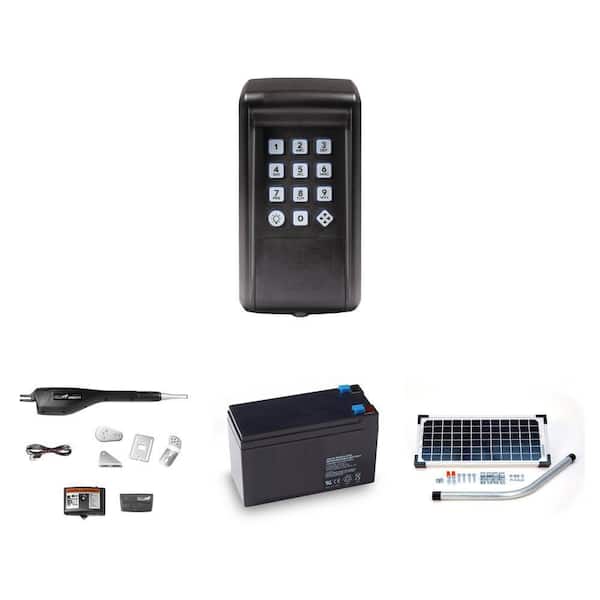 Digital Keypad, 10-Watt Solar Panel Kit, 12-Volt Battery and Light Duty Single Swing Gate Opener Combo