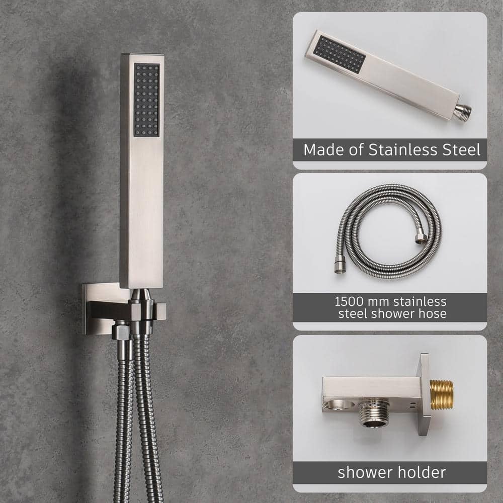 Large Brushed Nickel Dual Rain Shower System with Handheld