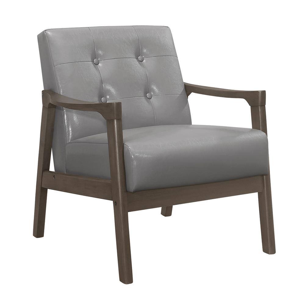 Kyrie Gray Faux Leather Solid Wood Accent Chair 1050GY1 The Home Depot