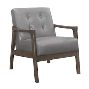 Kyrie Gray Faux Leather Solid Wood Accent Chair