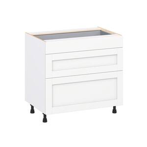 Milton 36 in. W x 24 in. D x 34.5 in. H Assembled Shaker Drawer Base Kitchen Cabinet in Bright White with 3 Drawers