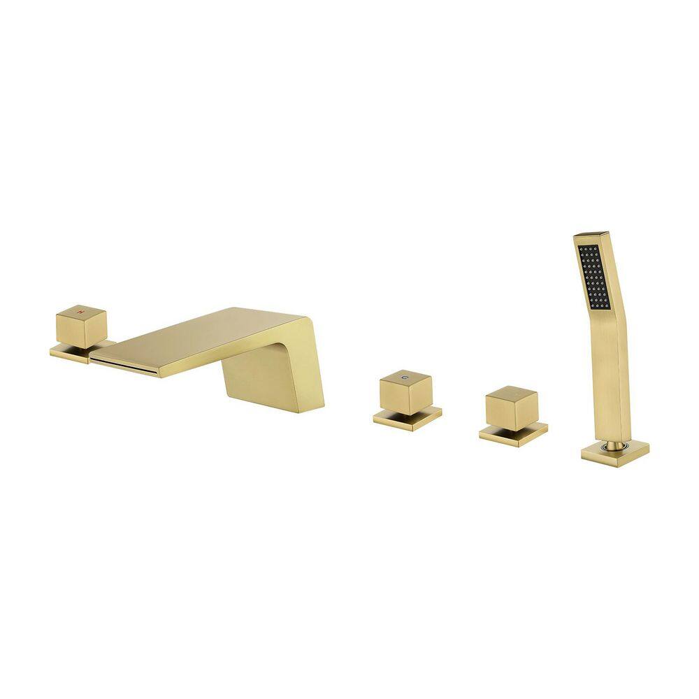 Single-Handle Tub Deck Mount Roman Tub Faucet with Hand Shower and Water Suply Hose in Brushed Gold price history on PriceWatchPro