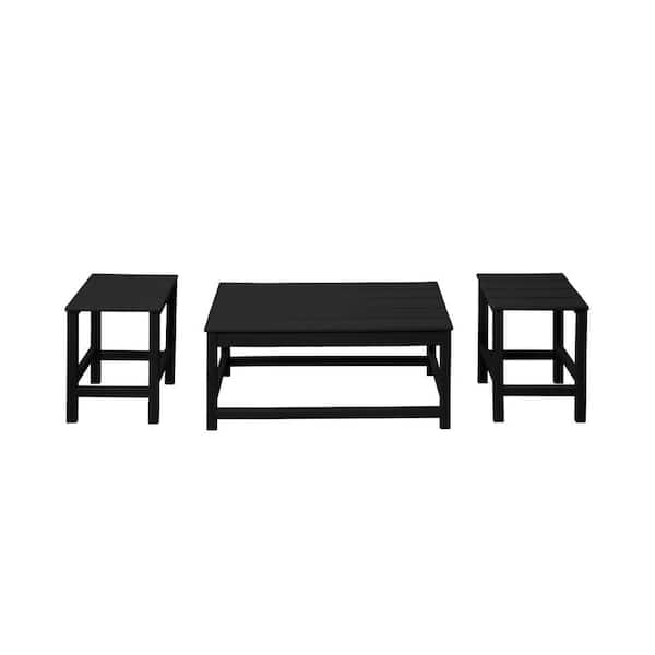 Mason 3-Piece Black Poly Plastic Outdoor Patio UV Weather Resistant Coffee and Side Table Set