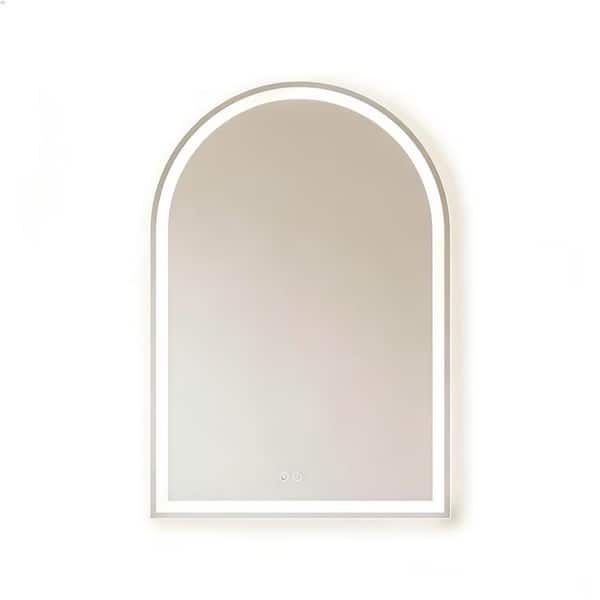 White 24 in. W x 32 in. H Anti-Fog LED Wall-Mounted Arch Frameless Mirror (3-Color Dimmable)
