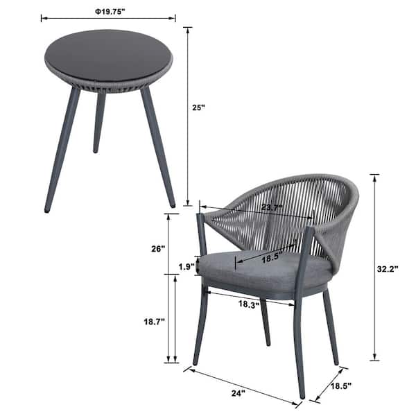 3-Piece Aluminum Outdoor Bistro Set with Grey Cushion