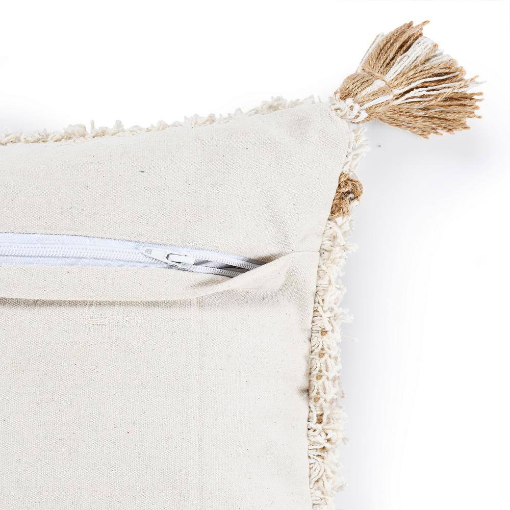 Boho-Chic Diamond Pattern Jute and Cotton Square Pillow