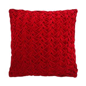 18 in. x 18 in. Red Pleated Velvet Square Pillow
