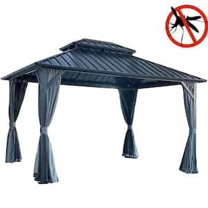 10 ft. x 12 ft. Patic Gazebo, Alu Gazebo with Steel Canopy, Outdoor Permanent Hardtop Gazebo Canopy for Patio in Black