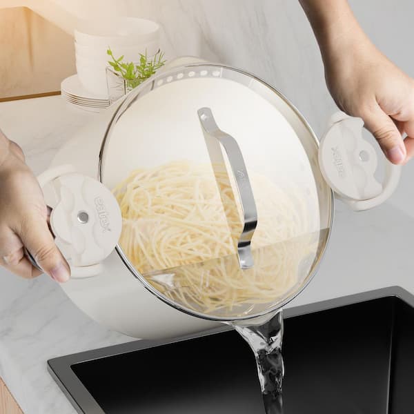 EATEX Cream/White Ceramic Aluminum Nonstick Pasta Pot with
