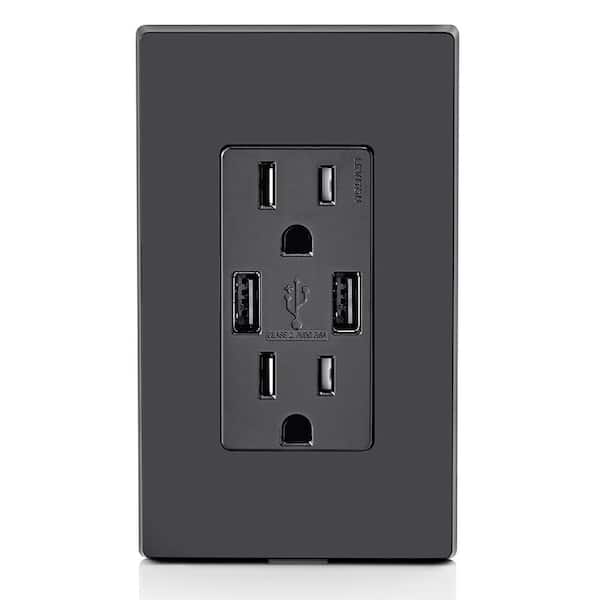 3.6A USB Dual Type A In-Wall Charger with 15 Amp Tamper-Resistant Outlets, Black T5632-BE
