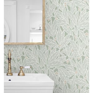 57.5 sq. ft. Spearmint Leaf and Berry Unpasted Nonwoven Wallpaper Roll